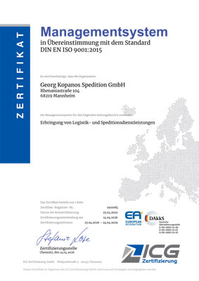 ISO 9001:2015 Zertifikat